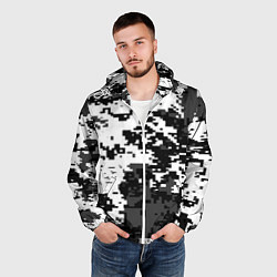 Ветровка с капюшоном мужская Камуфляжные пиксели чёрно белый, цвет: 3D-белый — фото 2