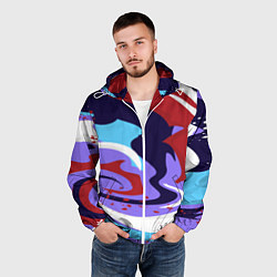 Ветровка с капюшоном мужская Клякса абстракция, цвет: 3D-белый — фото 2