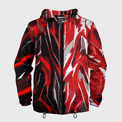 Ветровка с капюшоном мужская Красная абстракция на чёрно-белом фоне, цвет: 3D-черный