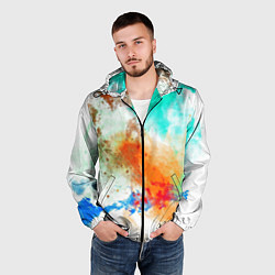 Ветровка с капюшоном мужская Штрихи красок цветные, цвет: 3D-черный — фото 2