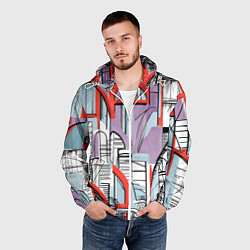 Ветровка с капюшоном мужская Абстракция архитектура, цвет: 3D-белый — фото 2