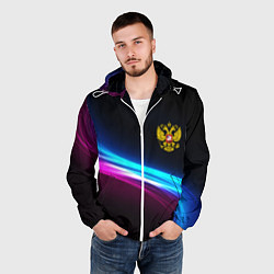 Ветровка с капюшоном мужская Россия неоновые волны, цвет: 3D-белый — фото 2