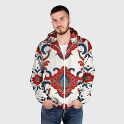 Ветровка с капюшоном мужская Узор красно-синий на белом фоне, цвет: 3D-белый — фото 2