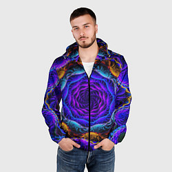 Ветровка с капюшоном мужская Неоновая психоделика, цвет: 3D-черный — фото 2