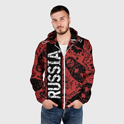 Ветровка с капюшоном мужская Россия на фоне матрёшек балалайки и славянских узо, цвет: 3D-белый — фото 2