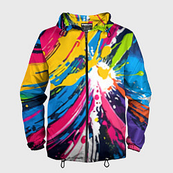 Ветровка с капюшоном мужская Красочная абстракция - экспрессионизм, цвет: 3D-черный
