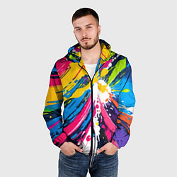 Ветровка с капюшоном мужская Красочная абстракция - экспрессионизм, цвет: 3D-черный — фото 2