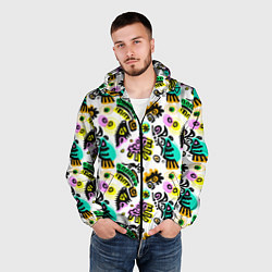 Ветровка с капюшоном мужская Орнамент майя, цвет: 3D-черный — фото 2