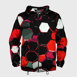 Мужская ветровка Красно-белые шестиугольники на чёрном фоне