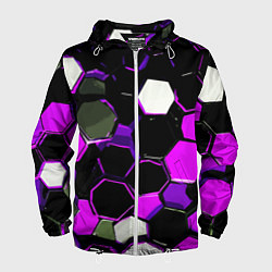 Мужская ветровка Розово-белые шестиугольники на чёрном фоне