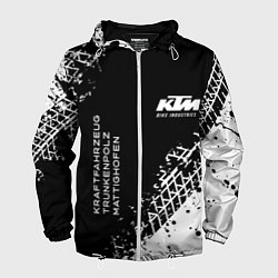 Ветровка с капюшоном мужская KTM - следы от шин, цвет: 3D-белый