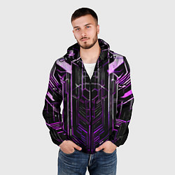 Ветровка с капюшоном мужская Purple lines on a black background, цвет: 3D-черный — фото 2