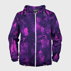 Ветровка с капюшоном мужская Неоновый городок, цвет: 3D-белый
