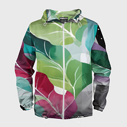 Мужская ветровка Акварельные листья и полоски