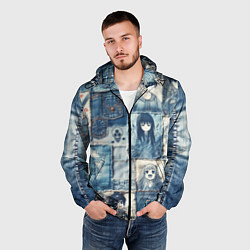 Ветровка с капюшоном мужская Персонажи аниме на пэчворк, цвет: 3D-черный — фото 2