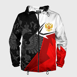 Ветровка с капюшоном мужская Герб России - красно-белый, цвет: 3D-черный