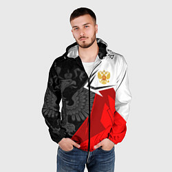Ветровка с капюшоном мужская Герб России - красно-белый, цвет: 3D-черный — фото 2