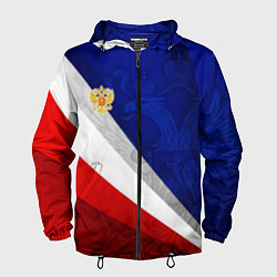Ветровка с капюшоном мужская Герб России - триколор, цвет: 3D-черный