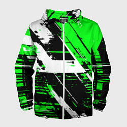 Мужская ветровка Diagonal black and white stripes on a green backgr