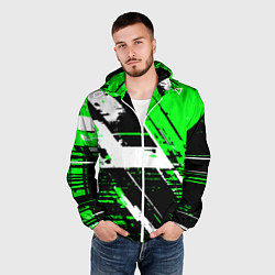 Ветровка с капюшоном мужская Diagonal black and white stripes on a green backgr, цвет: 3D-белый — фото 2