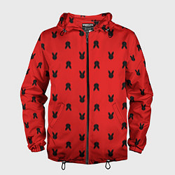Ветровка с капюшоном мужская Маска кролика на красном, цвет: 3D-черный