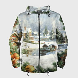 Ветровка с капюшоном мужская Рождественская атмосфсра, цвет: 3D-черный