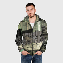 Ветровка с капюшоном мужская Глитч-арт с отрезками - нейросеть, цвет: 3D-черный — фото 2