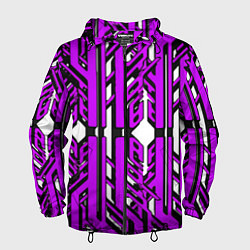 Мужская ветровка Чёрно-фиолетовые техно полосы на белом фоне