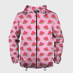 Ветровка с капюшоном мужская Дольки арбуза розовый, цвет: 3D-черный