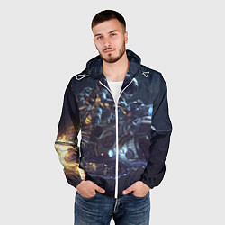 Ветровка с капюшоном мужская Космонавт - ракета, цвет: 3D-белый — фото 2