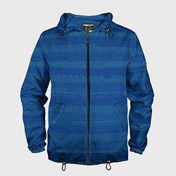 Ветровка с капюшоном мужская Тёмный серо-синий полосатый, цвет: 3D-черный