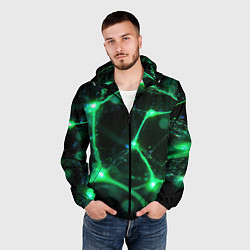 Ветровка с капюшоном мужская Зеленый нейроны, цвет: 3D-черный — фото 2