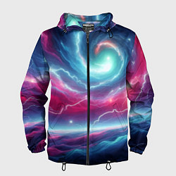 Ветровка с капюшоном мужская Spiral neon galaxy - ai art fantasy, цвет: 3D-черный