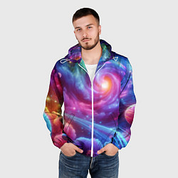 Ветровка с капюшоном мужская Neon space fantasy, цвет: 3D-белый — фото 2