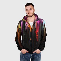 Ветровка с капюшоном мужская Разноцветная рельефная краска текстура, цвет: 3D-черный — фото 2