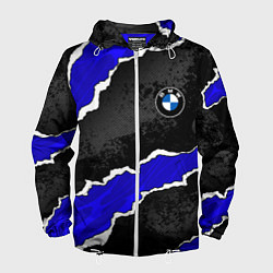Ветровка с капюшоном мужская BMW - синие разрывы, цвет: 3D-белый