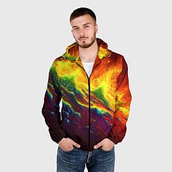 Ветровка с капюшоном мужская Абстрактные волны с огнем, цвет: 3D-черный — фото 2