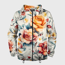 Ветровка с капюшоном мужская Паттерн с переплетением цветов, цвет: 3D-черный
