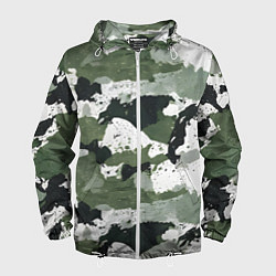 Ветровка с капюшоном мужская Зеленый фактурный камуфляж, цвет: 3D-белый