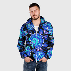 Ветровка с капюшоном мужская Хохлома негатив, цвет: 3D-белый — фото 2