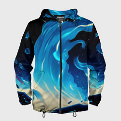 Мужская ветровка Бело-синее пламя из абстрактных красок