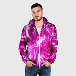 Ветровка с капюшоном мужская Завихрения - оттенки розового и белого, цвет: 3D-белый — фото 2