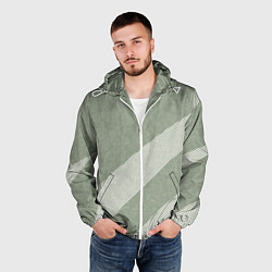 Ветровка с капюшоном мужская Светлый серо-зелёный абстрактный, цвет: 3D-белый — фото 2