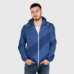 Ветровка с капюшоном мужская Синий текстурный с полосой, цвет: 3D-белый — фото 2