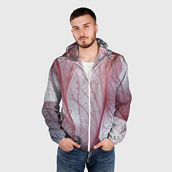 Ветровка с капюшоном мужская Розовые листья, цвет: 3D-белый — фото 2