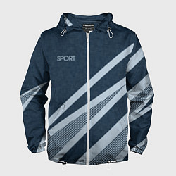 Ветровка с капюшоном мужская Sport синий текстурный с полосами, цвет: 3D-белый
