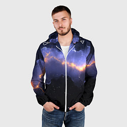 Ветровка с капюшоном мужская Молния в фиолетовом небе текстура, цвет: 3D-белый — фото 2
