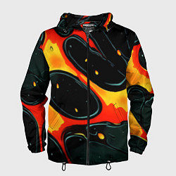 Ветровка с капюшоном мужская Оранжевые разломы текстура, цвет: 3D-черный