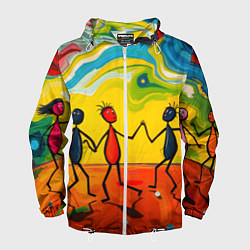Ветровка с капюшоном мужская Дружба человечков, цвет: 3D-белый