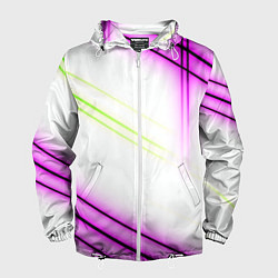 Ветровка с капюшоном мужская Green white pink line, цвет: 3D-белый